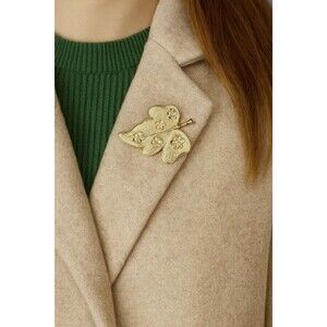 Vintage Mid-Century Gold Tone Leaf Brooch with Floral Accents – Textured Metal